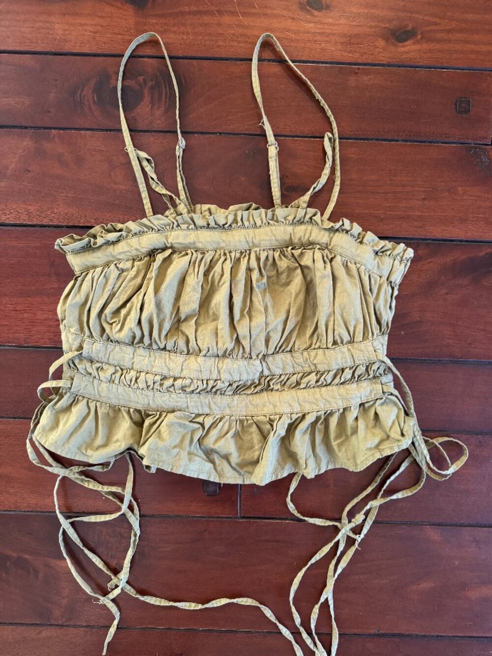 Free People Olive Green Ruched Ruffle Cami Crop Top XS